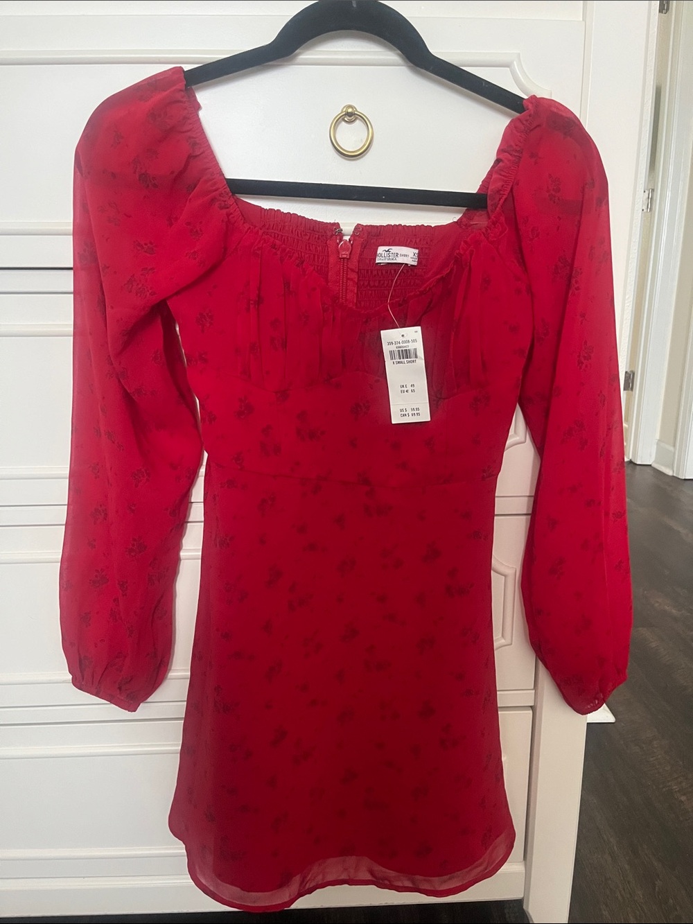 Hollister Red Puff-Sleeve Square-Neck Mini Dress